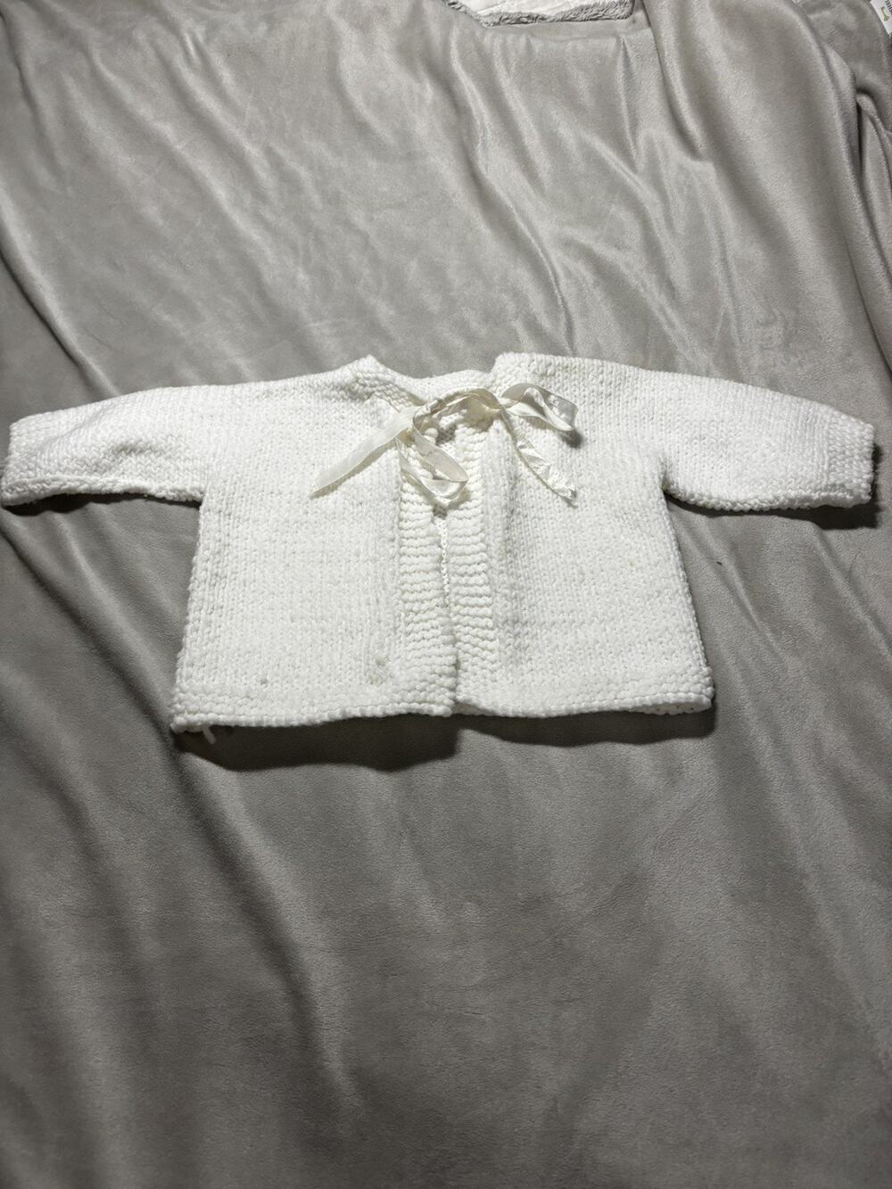 Vintage Toddler Kids Sweater crochet knit Grandma Handmade White Unisex Cardigan